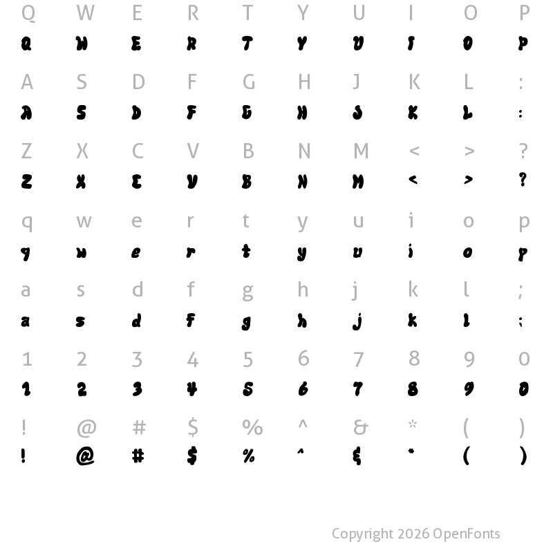 Character Map of Fat-Roar-Reguler Regular