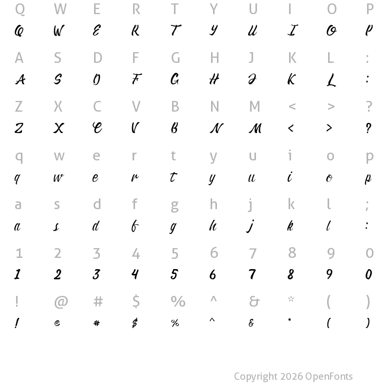 Character Map of Fatiha Script Regular