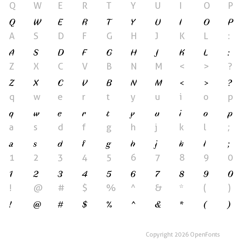 Character Map of Faune Text Italic
