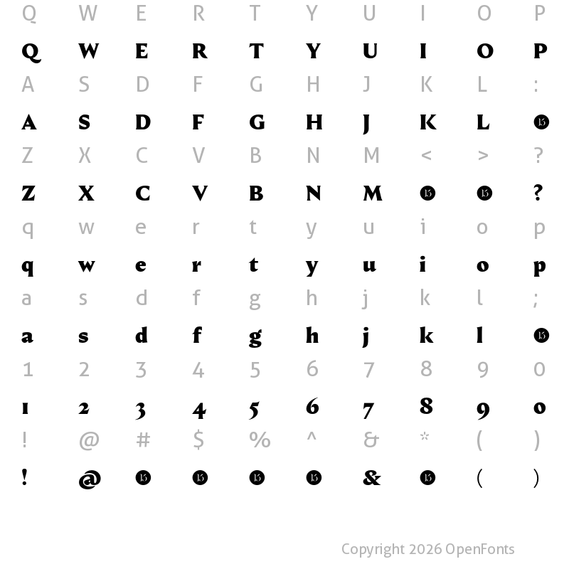 Character Map of Fautive Trial Black