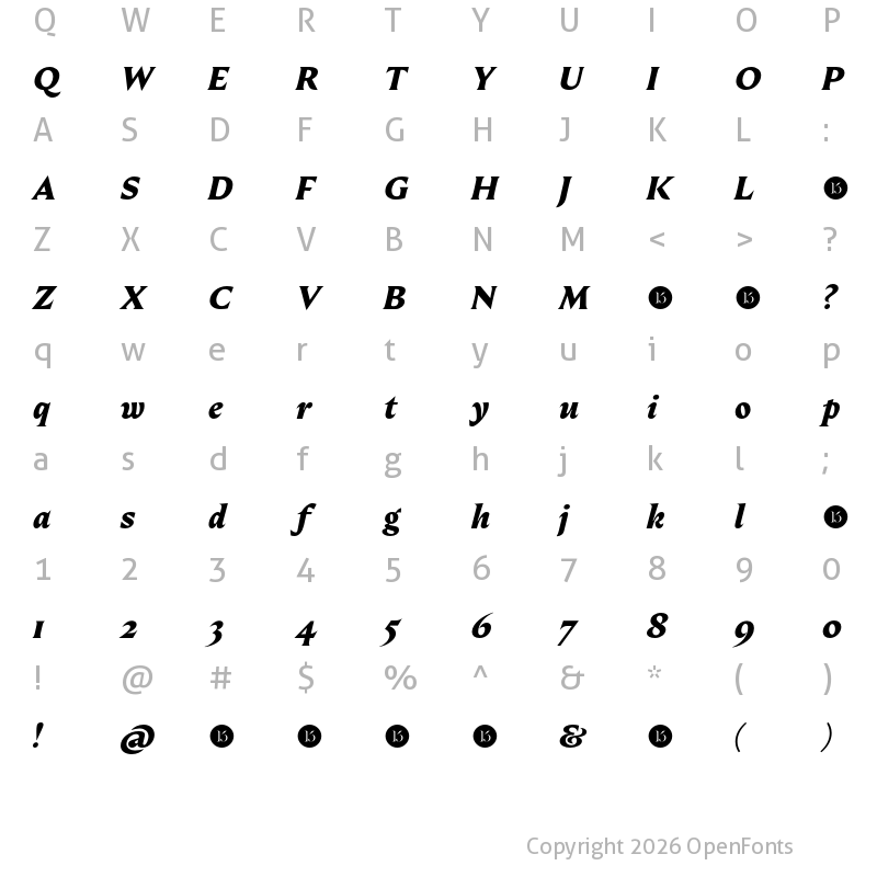 Character Map of Fautive Trial ExtraBold Italic