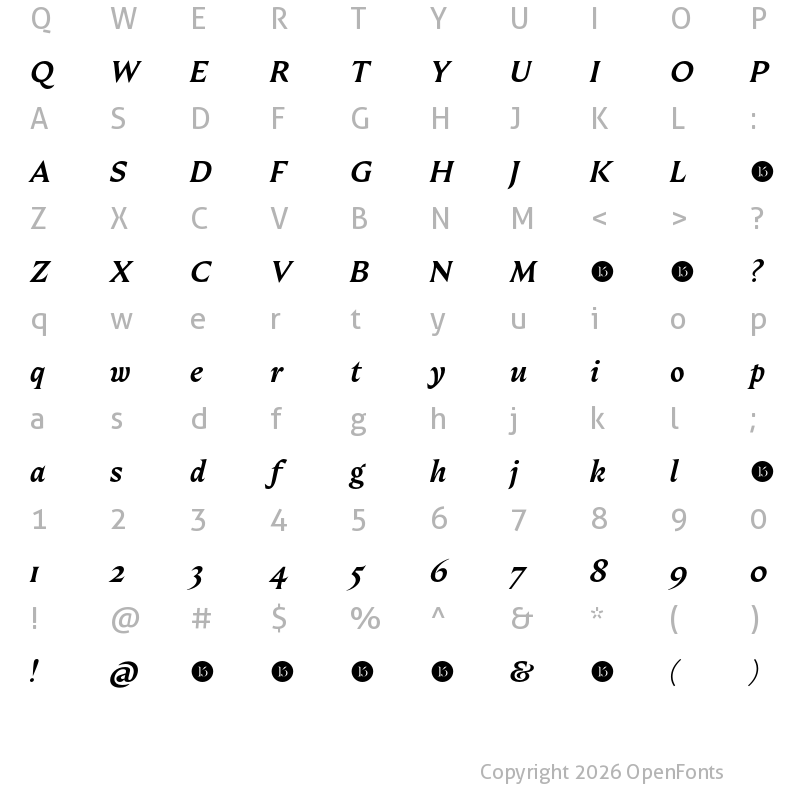 Character Map of Fautive Trial SemiBold Italic