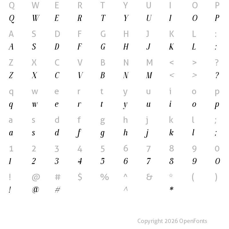 Character Map of Favorite Notification DEMO Italic