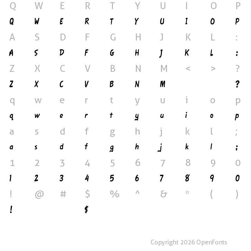 Character Map of Fawn Script Regular