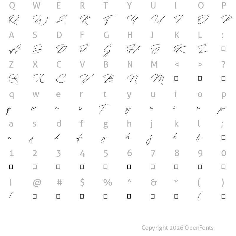 Character Map of Fayetteville Signature Personal Use Only Regular