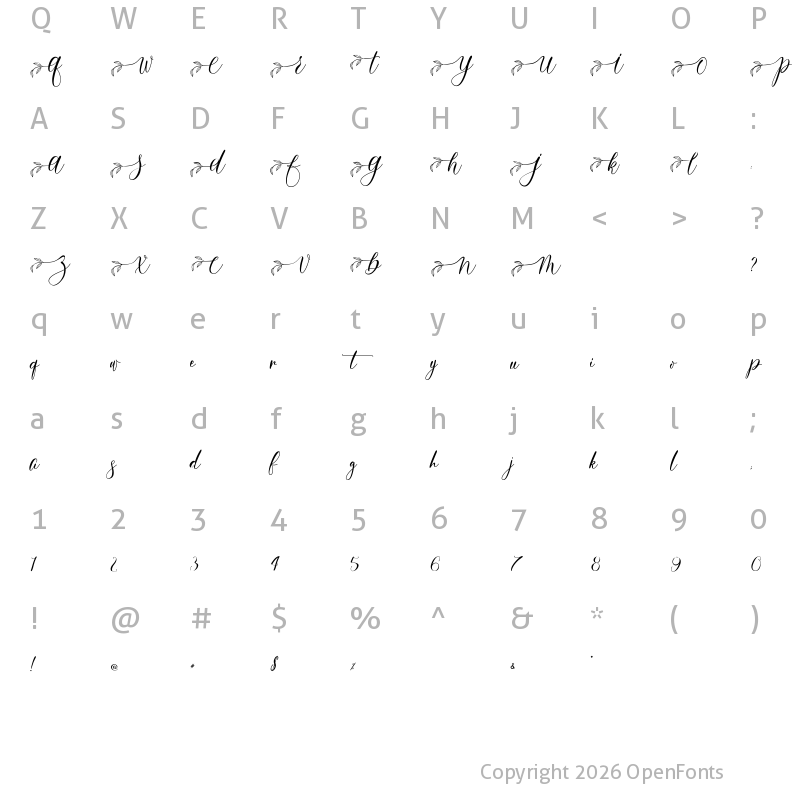 Character Map of Feathery - Personal Use Regular
