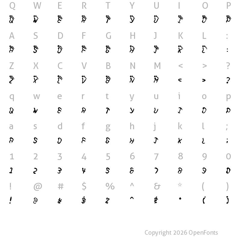 Character Map of Feetish Regular