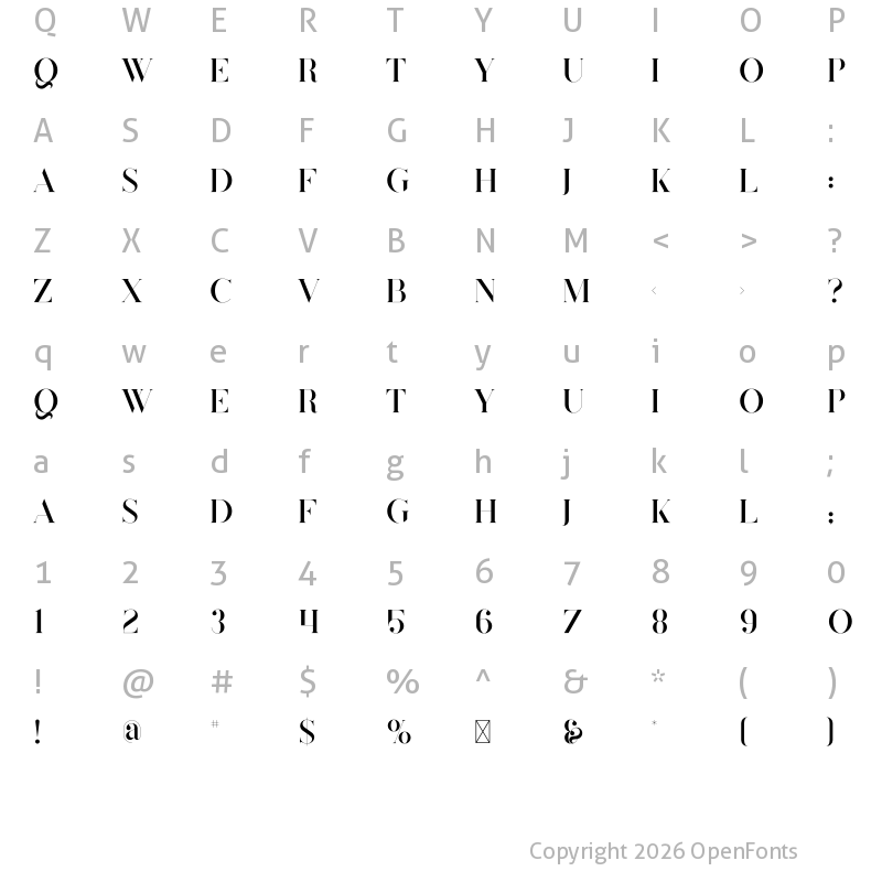 Character Map of Felicity Regular