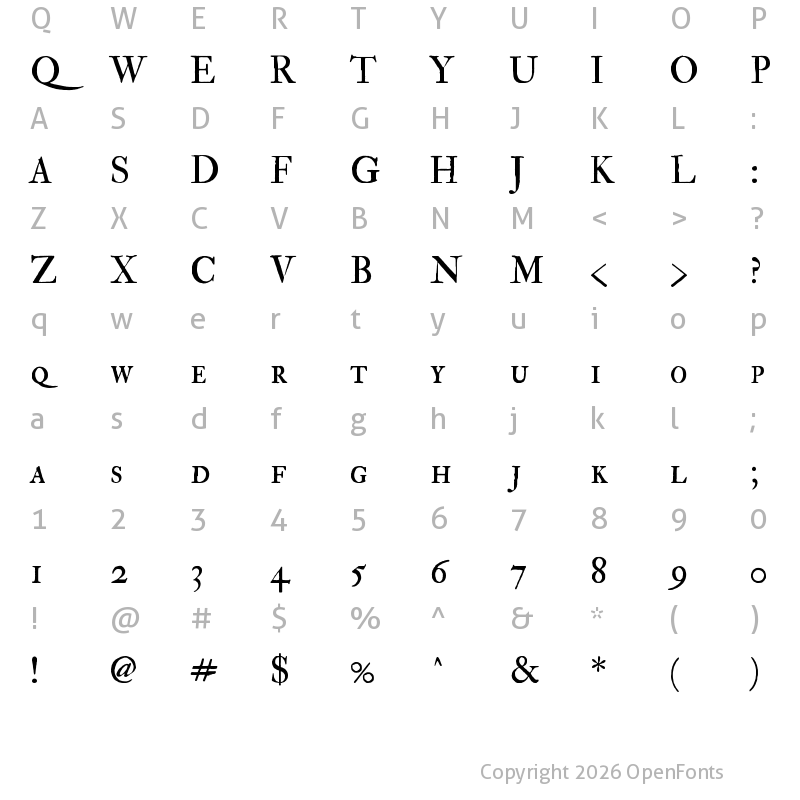 Character Map of FELL Double Pica Bold