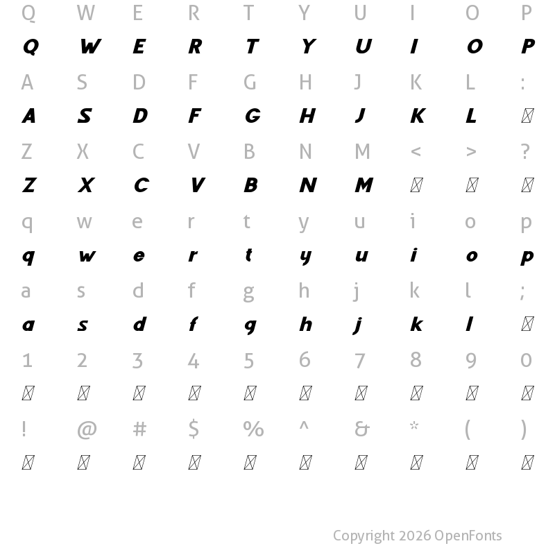 Character Map of Fenord Free Italic
