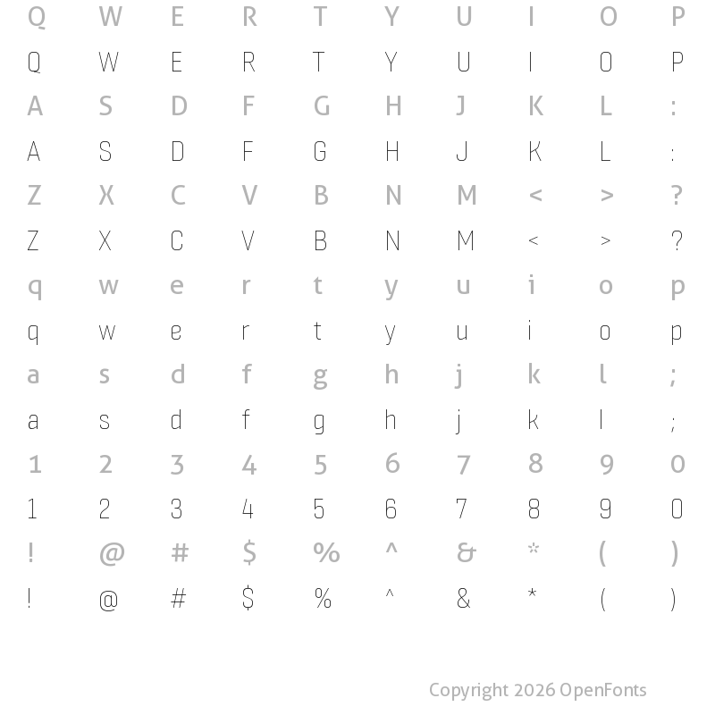 Character Map of Fester ExtraLight