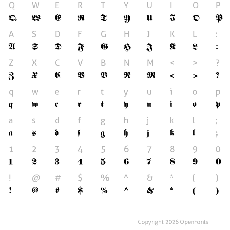 Character Map of Fette UNZ Fraktur Regular