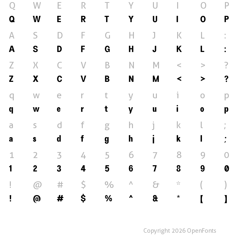 Character Map of FH Oscar Condensed Test Black