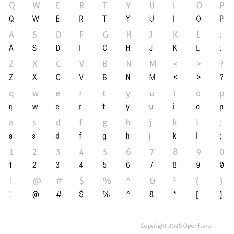 Character Map of FH Oscar Condensed Test Regular