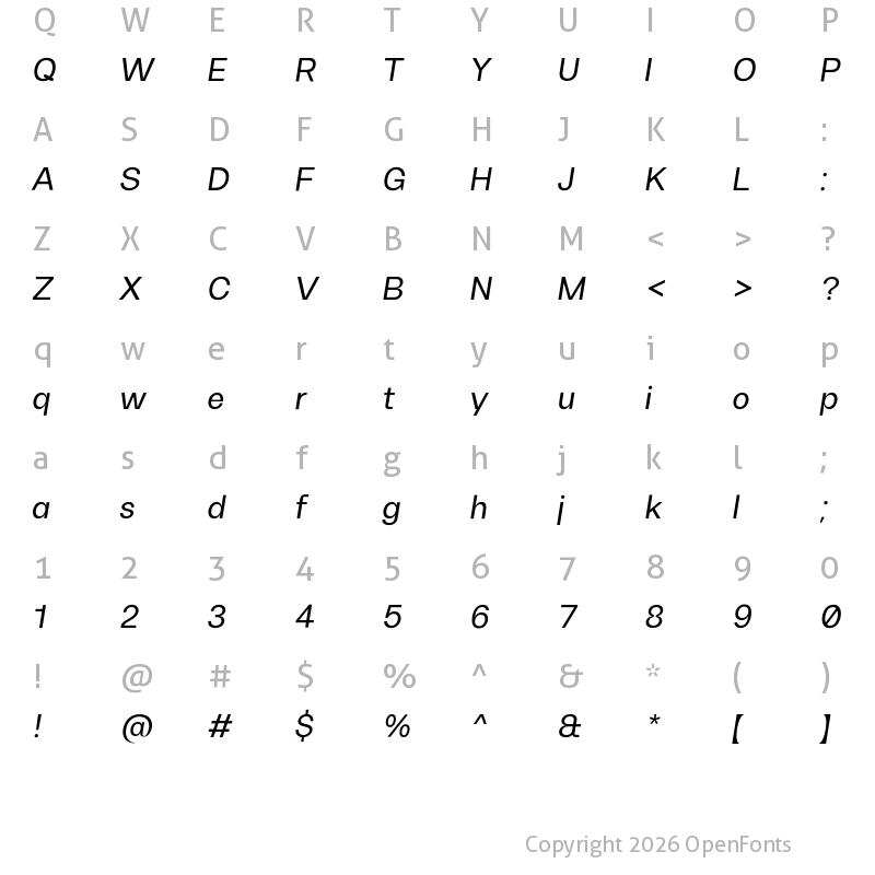 Character Map of FH Oscar Test Medium Italic
