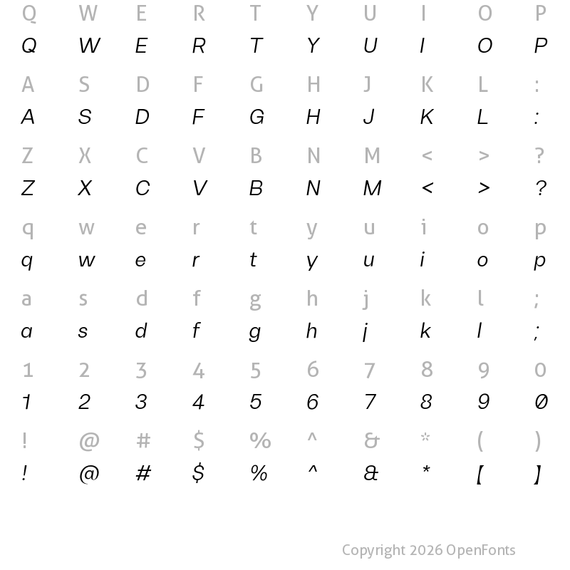 Character Map of FH Oscar Test Regular Italic