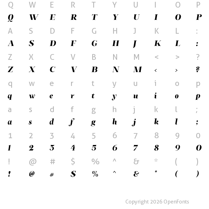 Character Map of FH Phemister Display Test Bold Italic