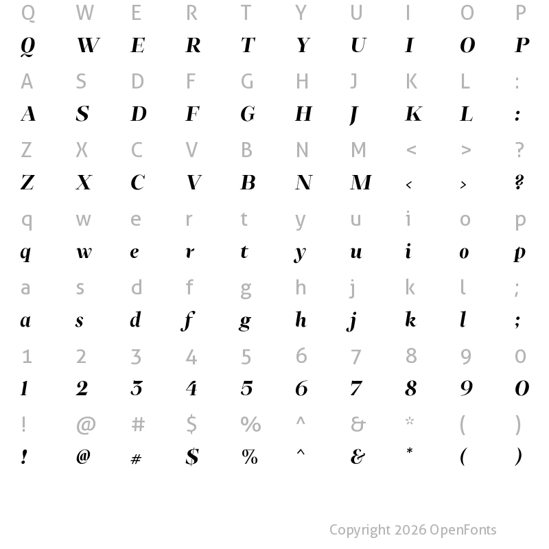 Character Map of FH Phemister Display Test SemiBold Italic