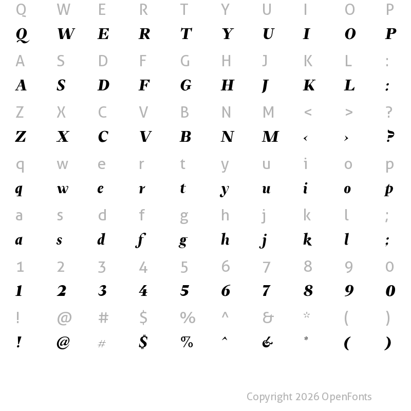 Character Map of FH Ronaldson Text Test Black Italic