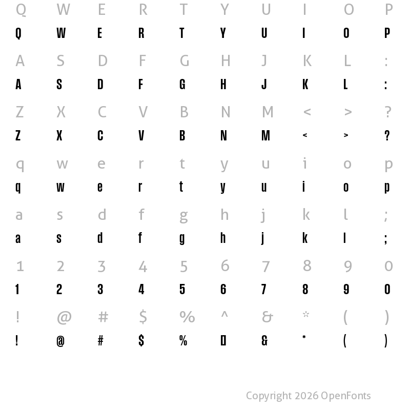 Character Map of Field Gothic No.35 Bold XCond