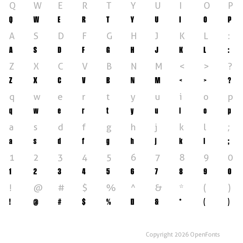 Character Map of Field Gothic No.37 XXBold XCond