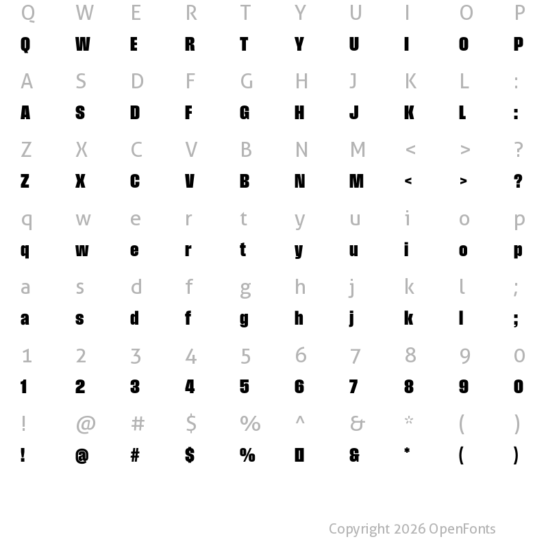 Character Map of Field Gothic No.47 XXBold Cond