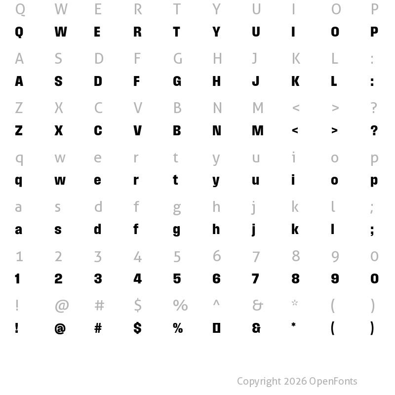 Character Map of Field Gothic No.55 Bold Compact