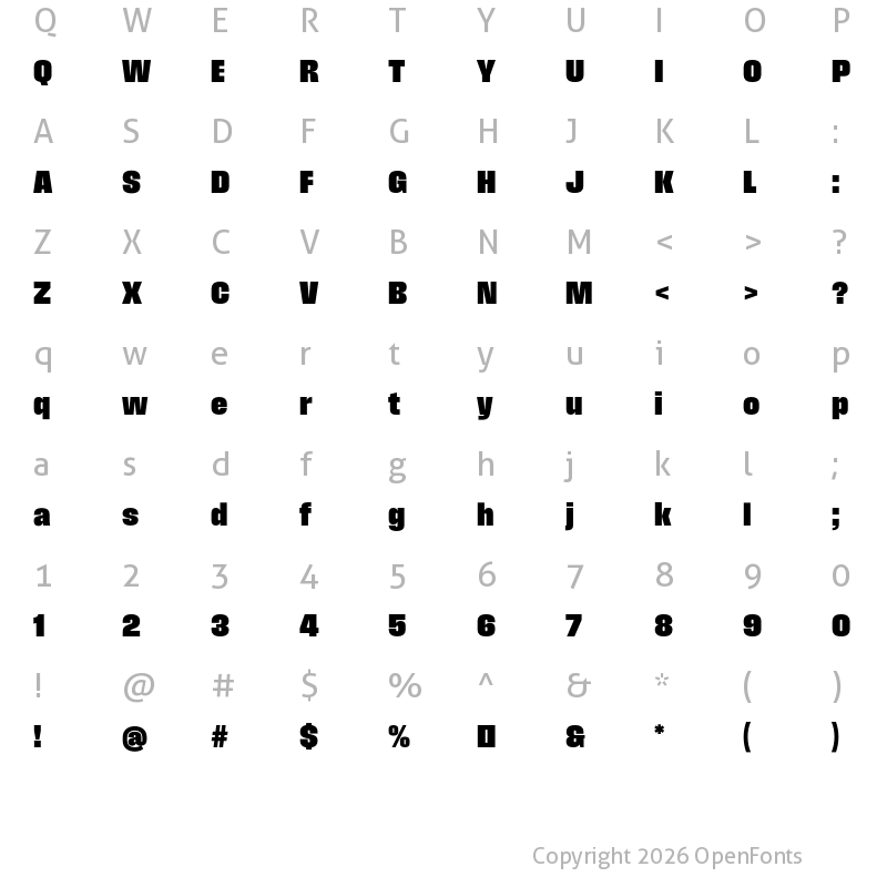 Character Map of Field Gothic No.57 XXBold Compact