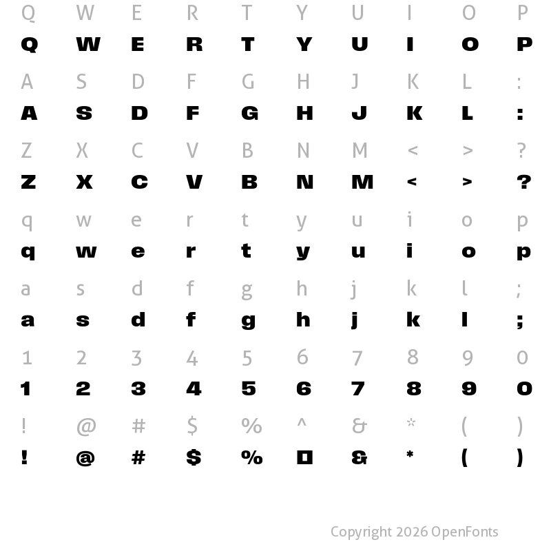 Character Map of Field Gothic No.75 Bold Wide