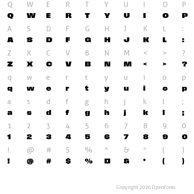 Character Map of Field Gothic No.76 XBold Wide