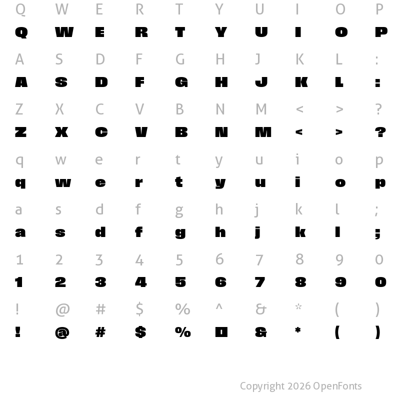 Character Map of Field Gothic No.77 XXBold Wide