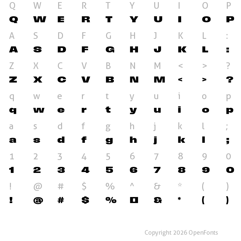 Character Map of Field Gothic No.85 Bold XWide