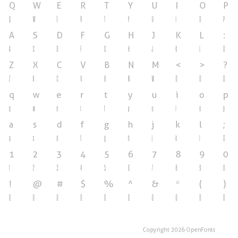Character Map of Field Gothic TEST No.10 XLight XXXCond