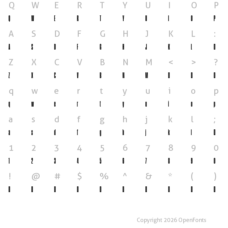 Character Map of Field Gothic TEST No.17 XXBold XXXCond