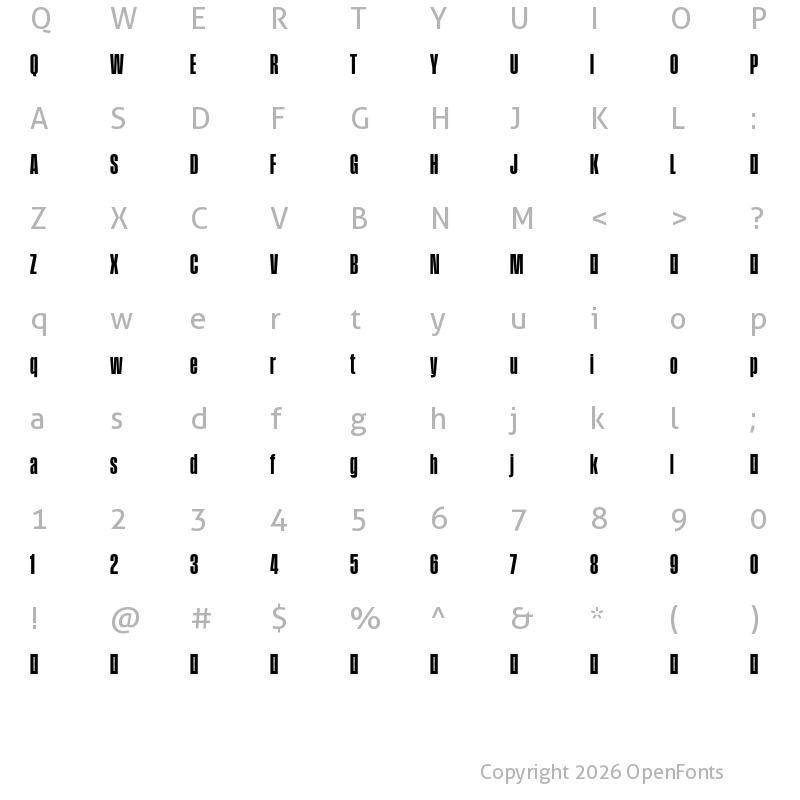 Character Map of Field Gothic TEST No.27 XXBold XXCond