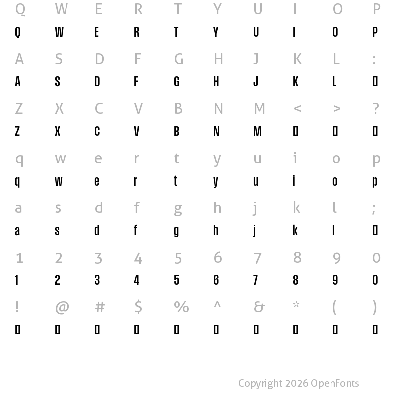 Character Map of Field Gothic TEST No.34 Demi XCond