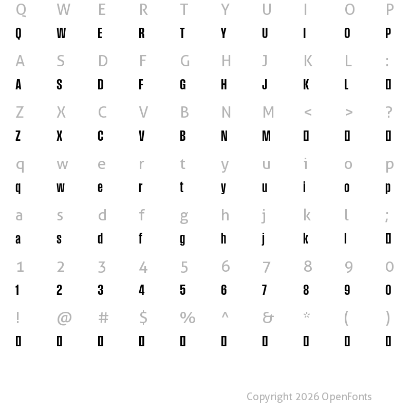 Character Map of Field Gothic TEST No.35 Bold XCond