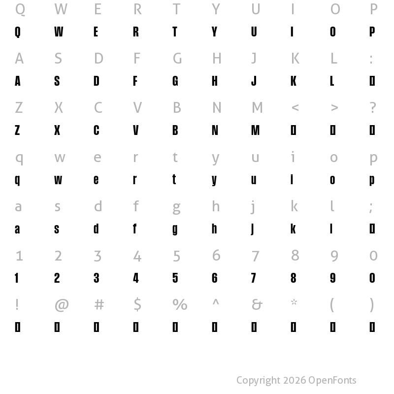 Character Map of Field Gothic TEST No.36 XBold XCond