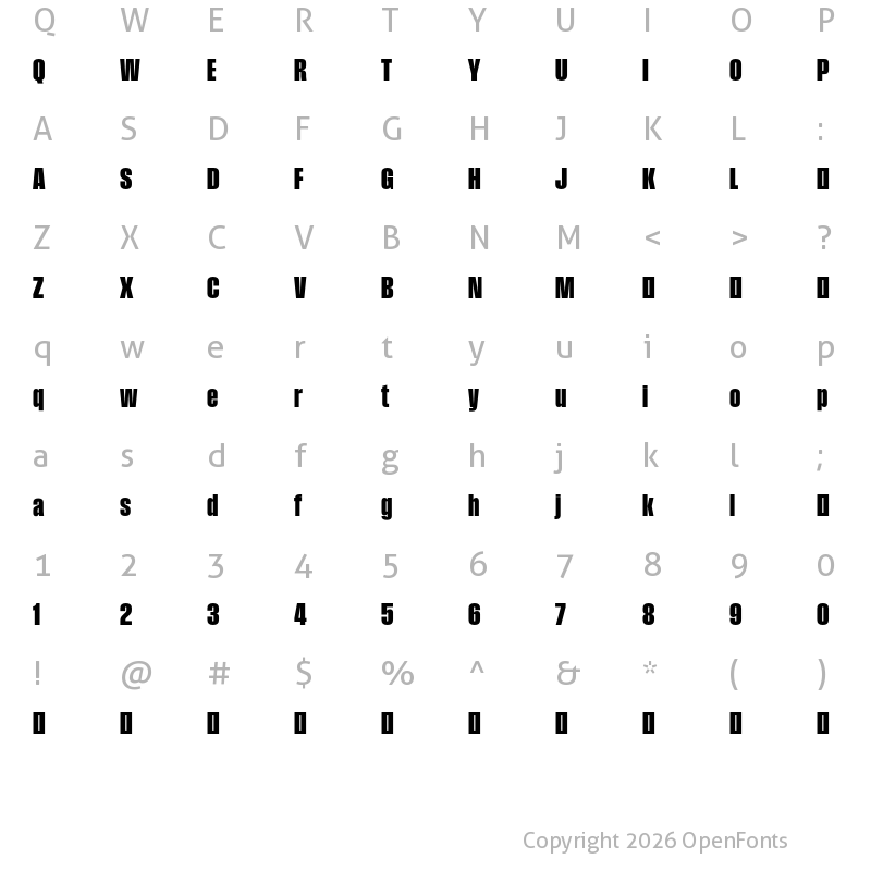 Character Map of Field Gothic TEST No.37 XXBold XCond