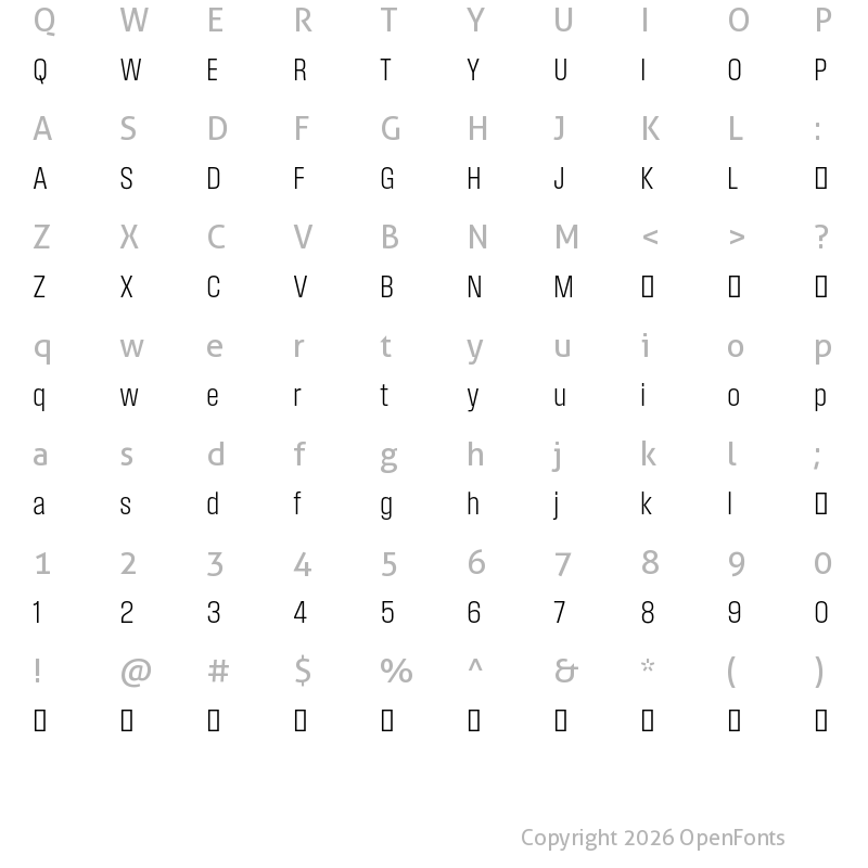 Character Map of Field Gothic TEST No.41 Light Cond