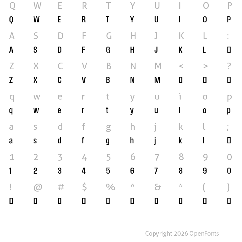 Character Map of Field Gothic TEST No.43 Med Cond