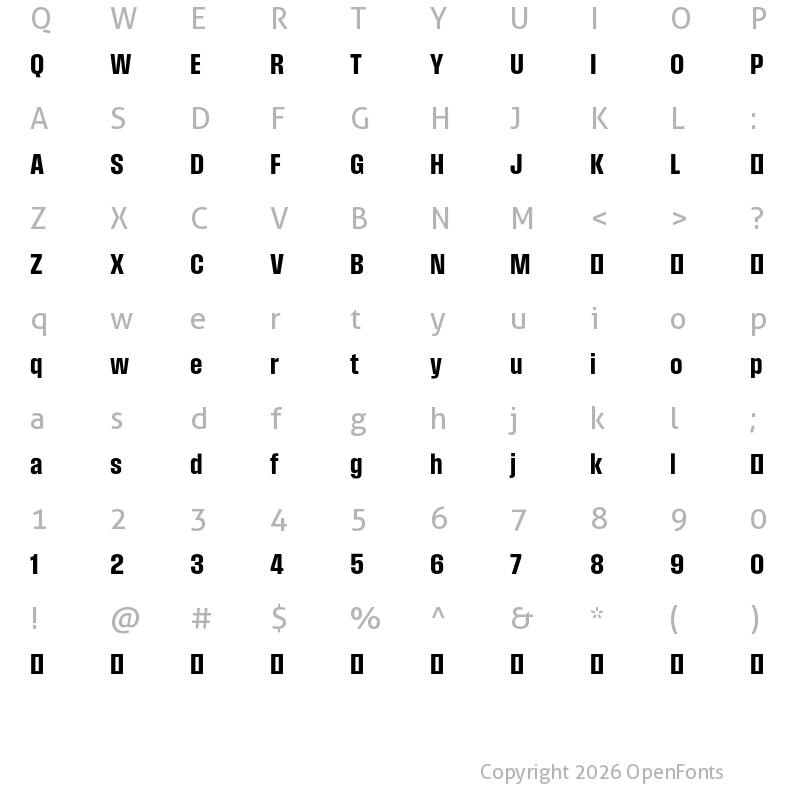 Character Map of Field Gothic TEST No.45 Bold Cond