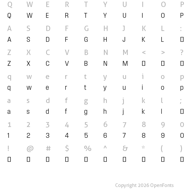 Character Map of Field Gothic TEST No.51 Light Compact