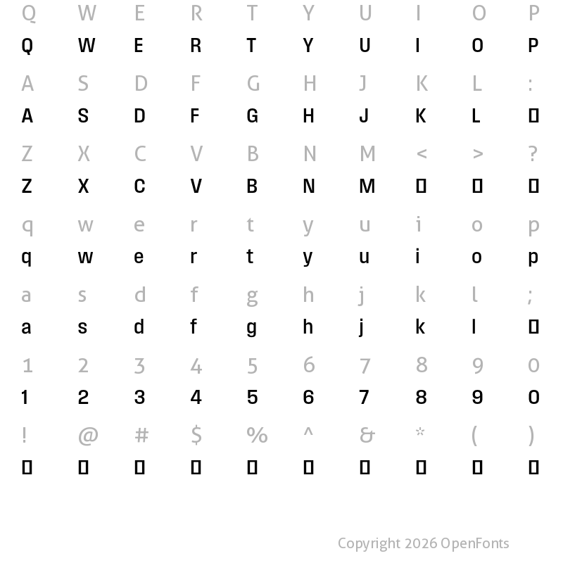 Character Map of Field Gothic TEST No.53 Med Compact
