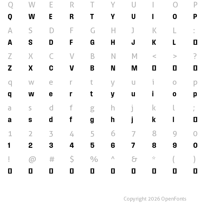 Character Map of Field Gothic TEST No.54 Demi Compact