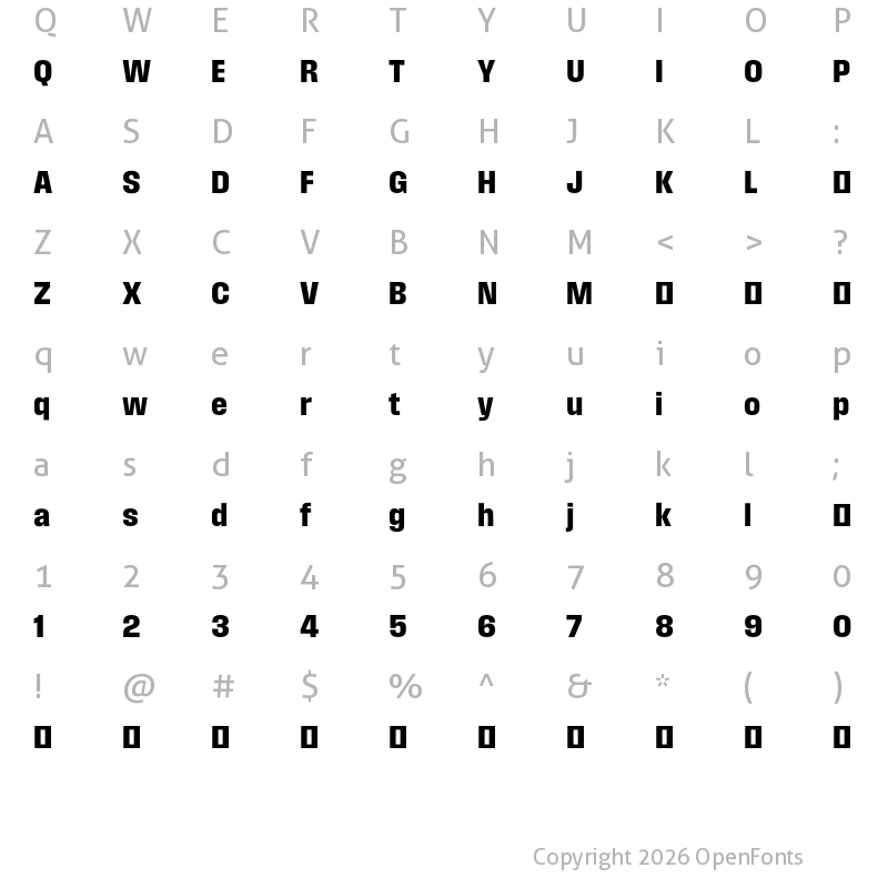 Character Map of Field Gothic TEST No.55 Bold Compact