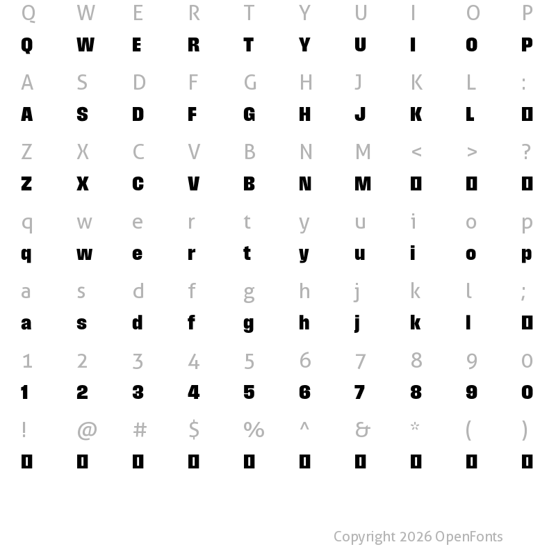 Character Map of Field Gothic TEST No.56 XBold Compact