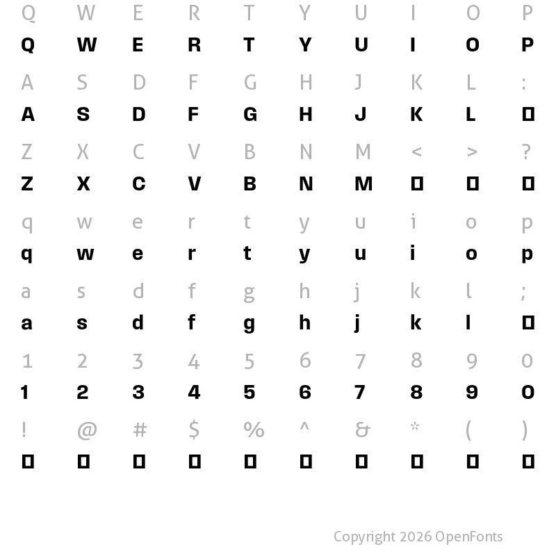 Character Map of Field Gothic TEST No.64 Demi