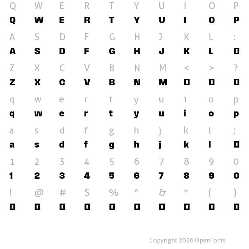 Character Map of Field Gothic TEST No.65 Bold