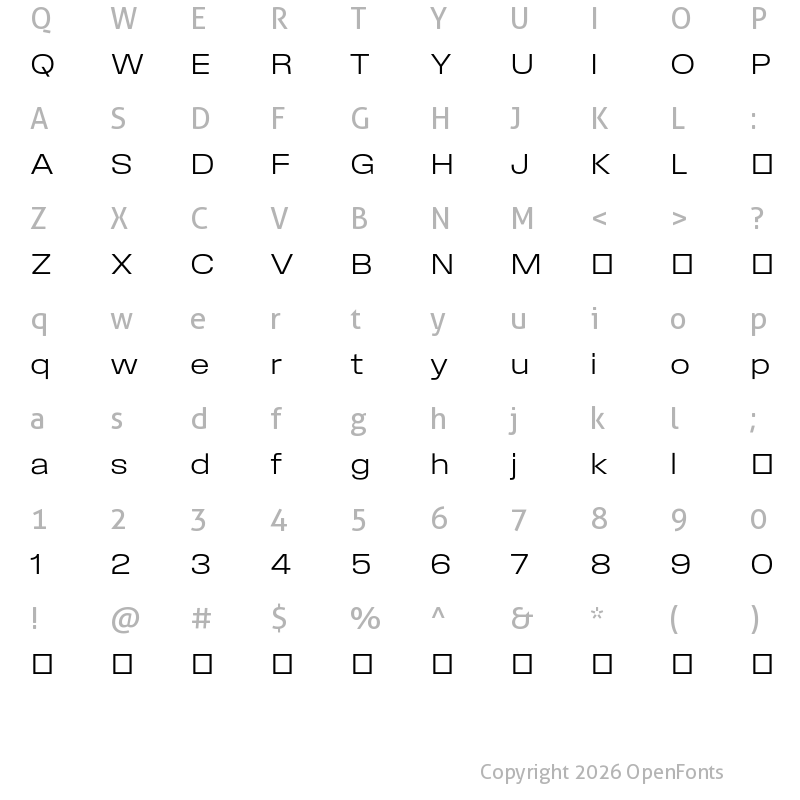 Character Map of Field Gothic TEST No.71 Light Wide